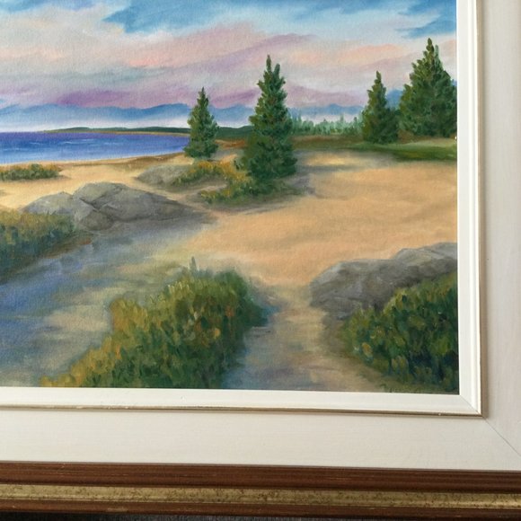 Original art painting on canvas board landscaping wood frame wall hanging signed - Picture 8 of 9